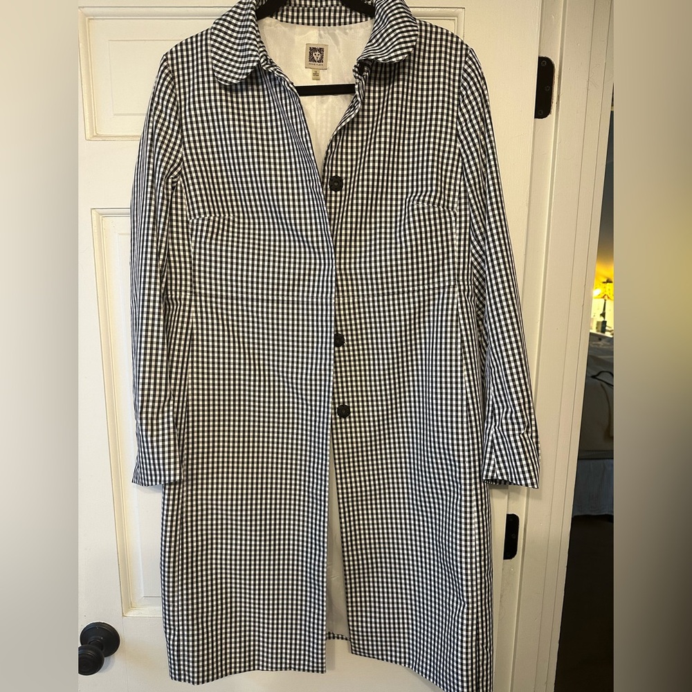 Anne Klein Black and White Gingham Duster Coat